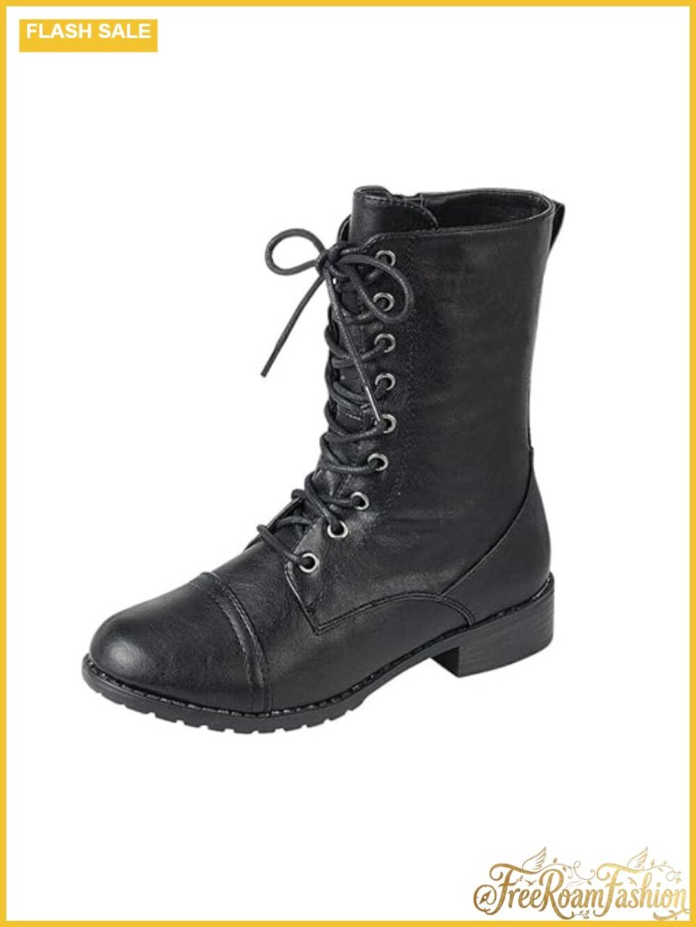 Womens Round Toe Military Lace Up Knit Cuff Low Heel Combat Boots